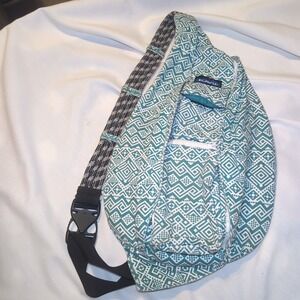 KAVU Original Rope Sling Bag Backpack Turquoise Green/Blue Aztec Tribal Print